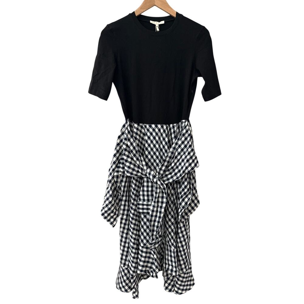Maje Rapri Black & White Gingham Jersey & Skirt Midi Dress Size US Large (3) - Picture 9 of 12